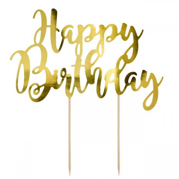 PartyDeco Cake Topper Happy Birthday - Gold