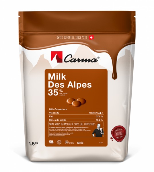 Carma Kuvertüre Vollmilch - Milk Des Alpes 35% - 1,5 kg Beutel