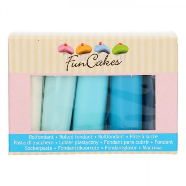 FunCakes Fondant Set mit Blautönen und weiß 5 x 100 g