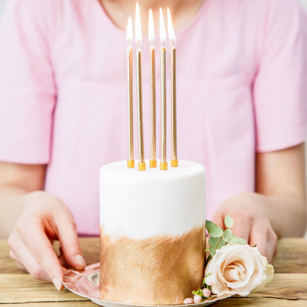 PartyDeco Geburtstagskerzen Gold 12,5cm 12 Stück