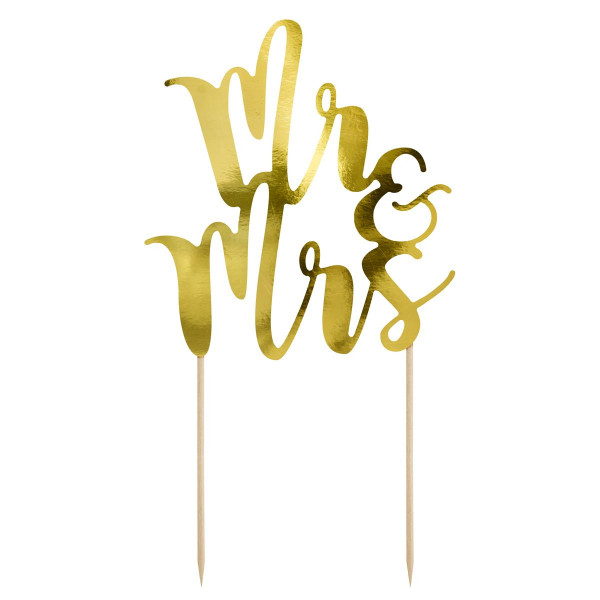 PartyDeco Cake Topper Mr &amp; Mrs - Gold