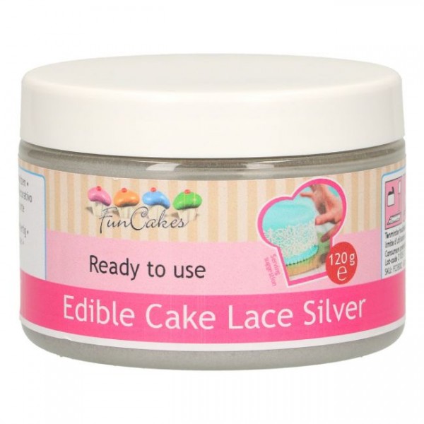 Essbare Spitze / Cake Lace SILBER gebrauchsfertig