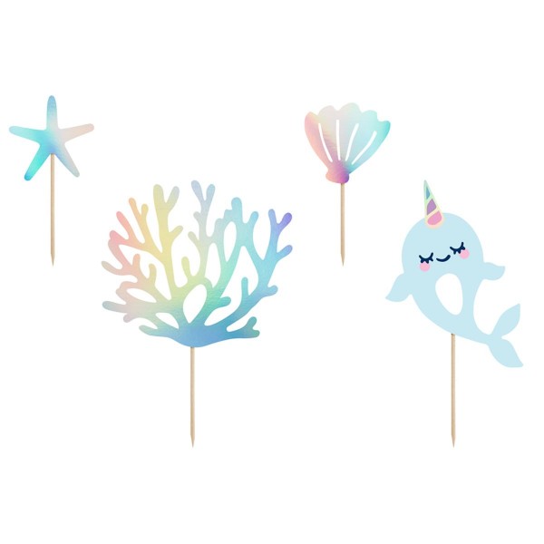 PartyDeco Tortenaufleger Narwhal pk/4