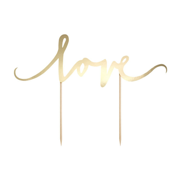 PartyDeco Cake Topper Love - Gold