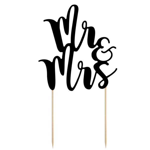 PartyDeco Cake Topper Mr &amp; Mrs - Schwarz