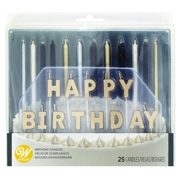 Kerzen Happy Birthday gold 25 tlg