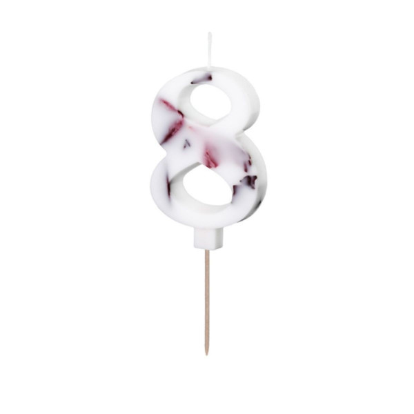 PartyDeco Zahlen Kerze -weiß mit Blumen -8
