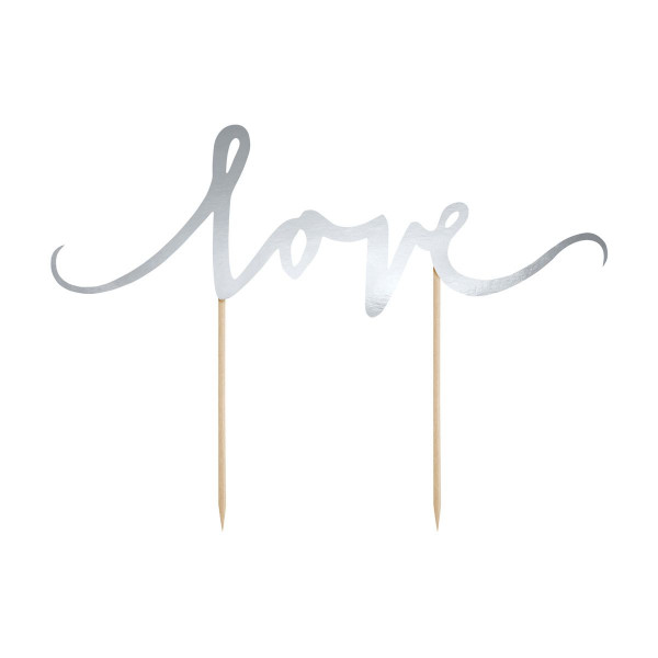 PartyDeco Cake Topper Love - Silber