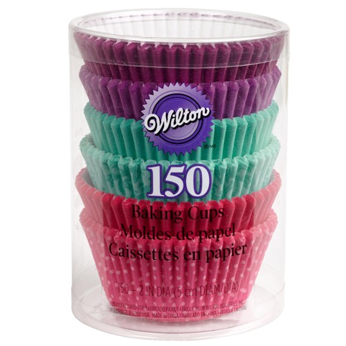 Papierbackförmchen 50 mm pink/türkis/lila - 150 Stück