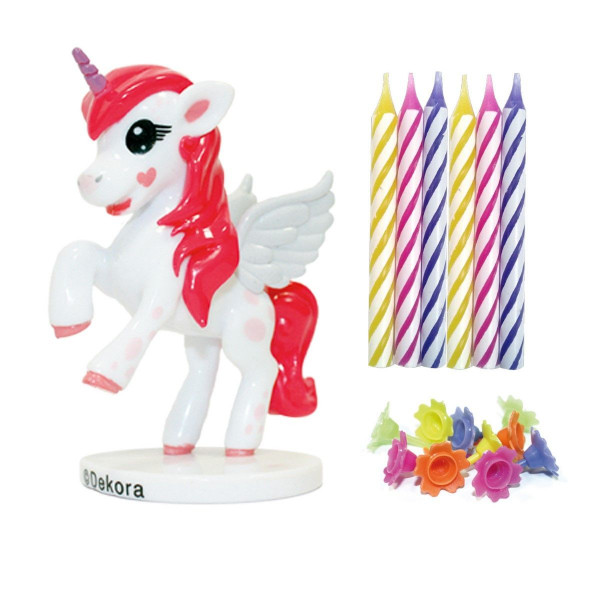 Dekora Unicorn Cake Topper &amp; Candles pk/10