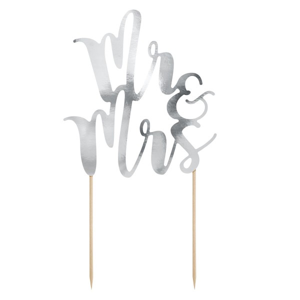 PartyDeco Cake Topper Mr &amp; Mrs - Silber