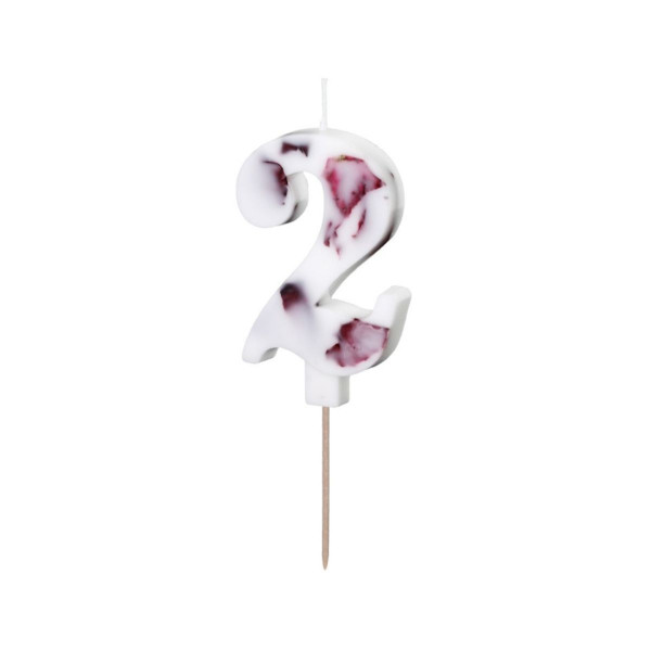 PartyDeco Zahlen Kerze -weiß mit Blumen -2