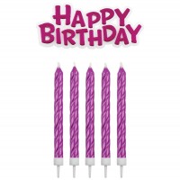 Kerzen pink mit Happy Birthday Schriftzug Kerzen pink mit Happy Birthday Schriftzug