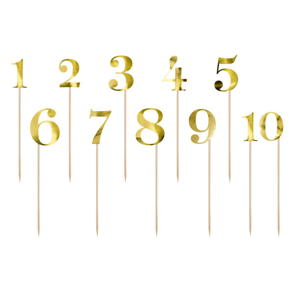 PartyDeco Cake Topper Nummern - Gold 11-teilig