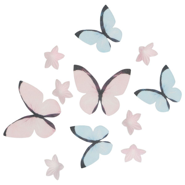 Wilton Edible Wafer Decorations Flowers &amp; Butterflies Pastel Pink set/30