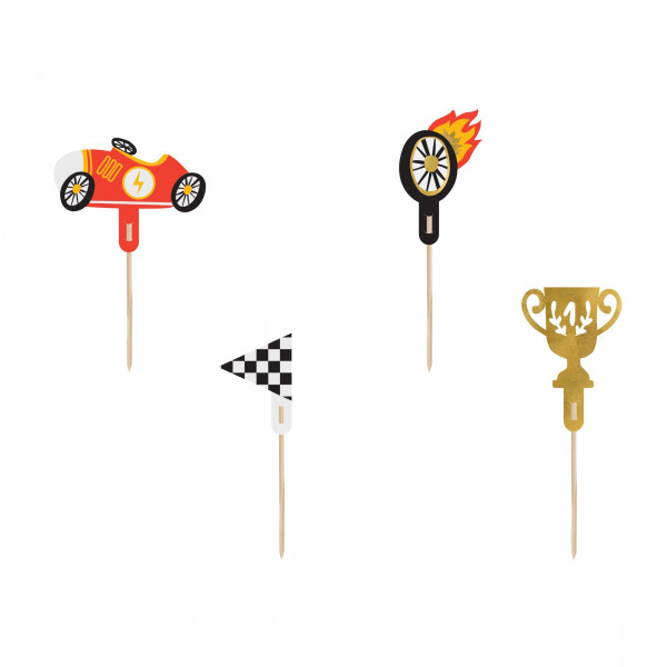 PartyDeco Cupcake Toppers - Autos - 12cm pk/4